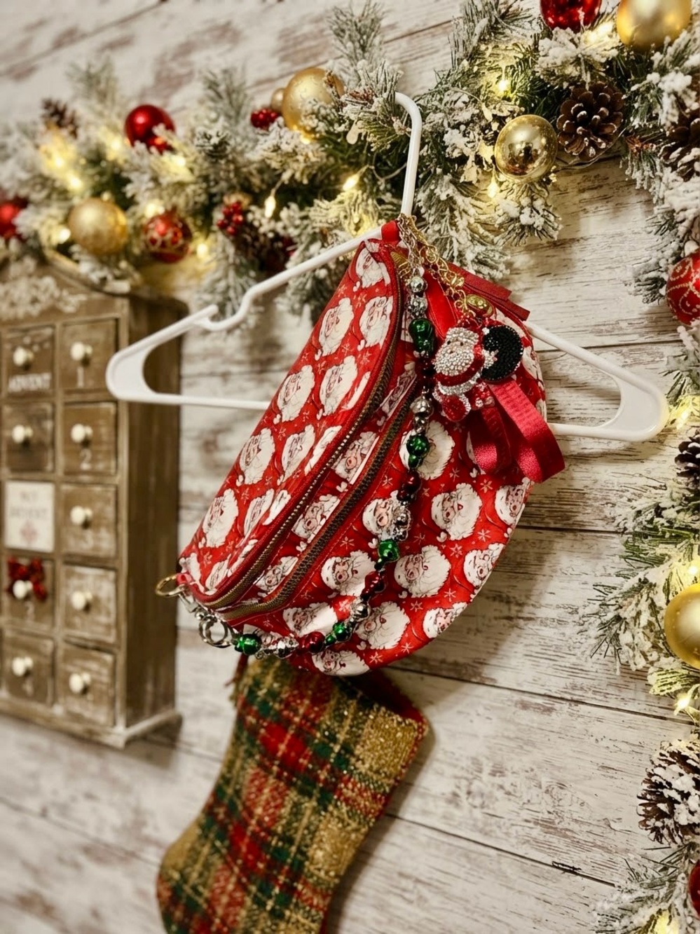 Festive Red Santa Print Crossbody Bumbag